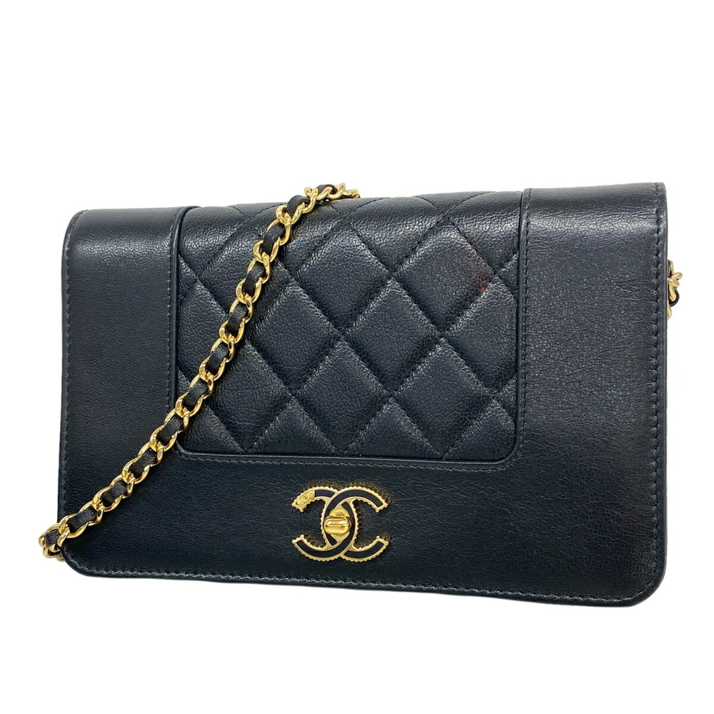 Chanel Mademoiselle Chain Shoulder Wallet, Lambskin, Black, Women's, OP022352